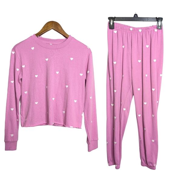 Spiritual Gangster Sweatshirt Set XS Hearts Vintage Terry Pink Pants Sweater - Picture 13 of 14